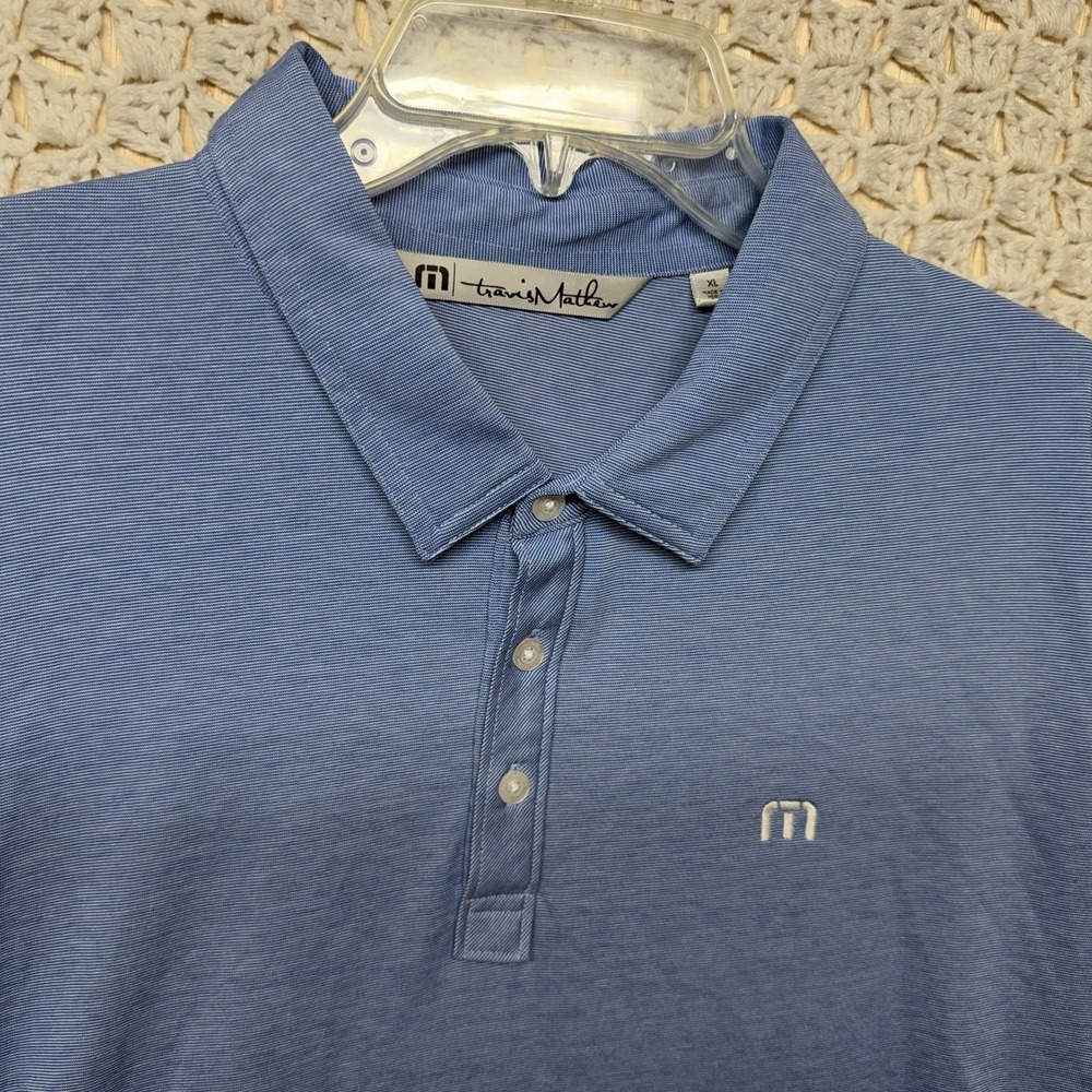Travis Mathew Polo Shirt Mens XL Blue Striped‎ Short Sleeve Golf Performance - Picture 6 of 8